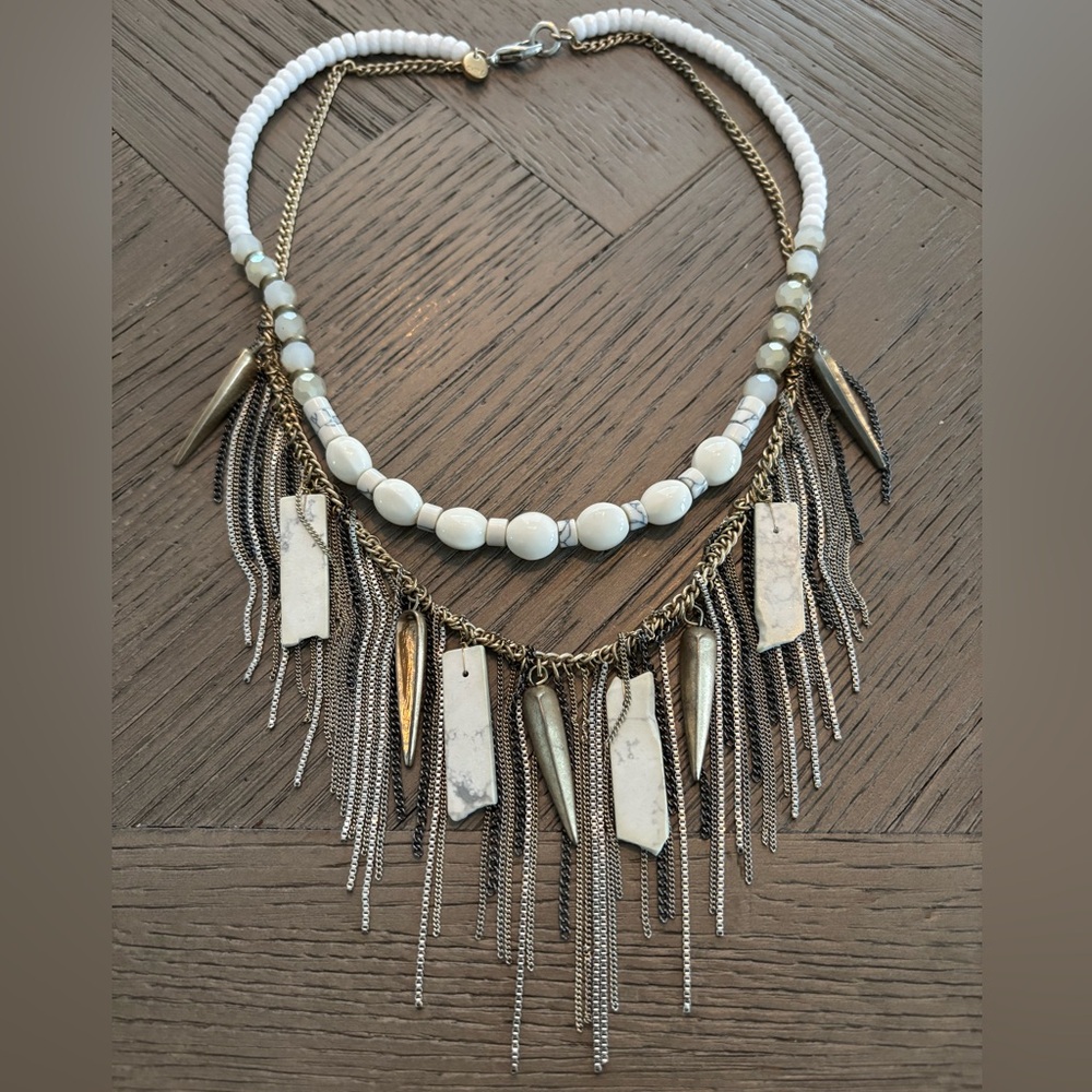 Chic White Stone and Mixed Metal Fringe Necklace